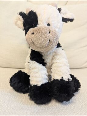 Jellycat Black & White Cow Plush with Beige Snout